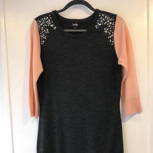 BY and BY Acrylic Sweater Dress Womens Size XL 3/4 Sleeve Dark Gray Blush